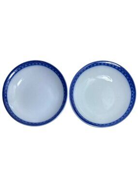 Williams-Sonoma White Porcelain Sauce Bowl Cobalt Blue Diamond Border 5.75 inch